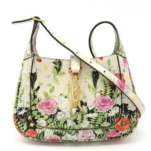GUCCI Jackie Hobo Shoulder Bag Floral Flower Leather Ivory White